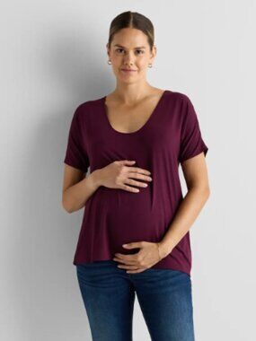 Quince Bamboo Jersey Maternity Short Sleeve Tee Wine Tasting Red - Retail $39
